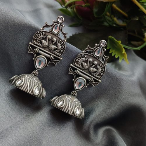 Handcrafted Oxidised Silver Replica Jhumka Earrings
