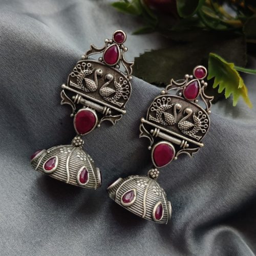 Handcrafted Oxidised Silver Replica Jhumka Earrings