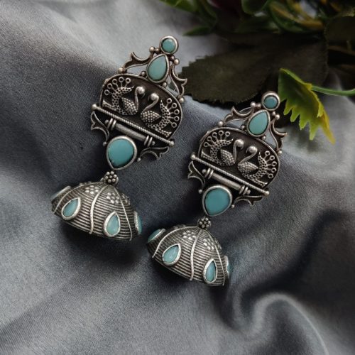 Handcrafted Oxidised Silver Replica Jhumka Earrings