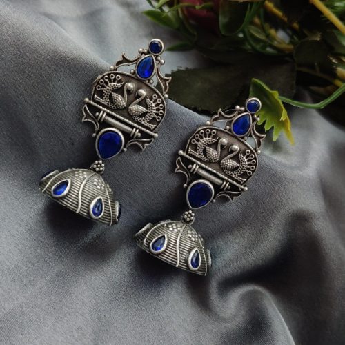 Handcrafted Oxidised Silver Replica Jhumka Earrings