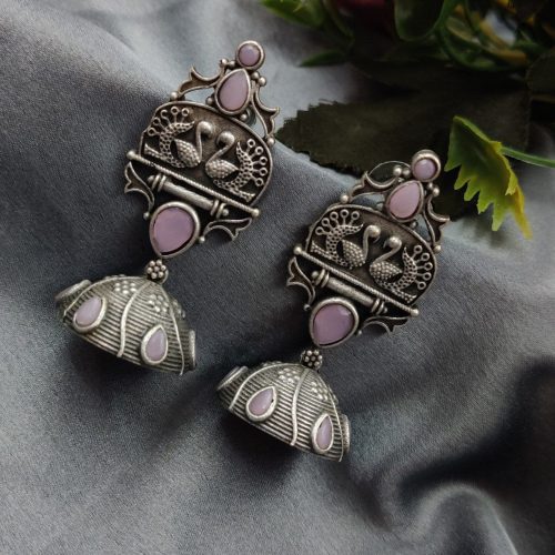 Handcrafted Oxidised Silver Replica Jhumka Earrings