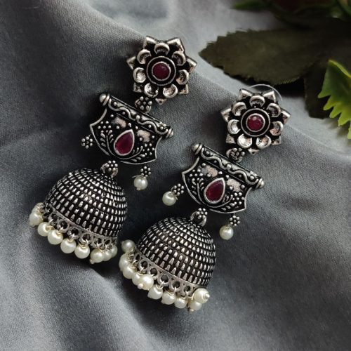 Trendy oxidized jhumka earrings - Dangler Stud jhumki Earring - Image 4