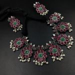 Ethnic-inspired oxidized stone choker set with a touch of elegance