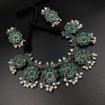 Ethnic-inspired oxidized stone choker set with a touch of elegance - "Green"