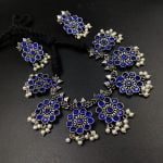 Ethnic-inspired oxidized stone choker set with a touch of elegance - "Blue"
