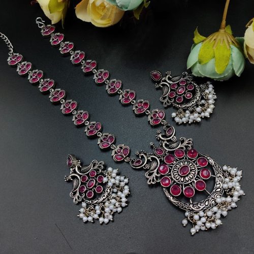 Ethnic-inspired oxidized stone jewelry set with a traditional touch - Image 9