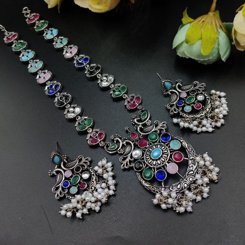 Ethnic-inspired oxidized stone jewelry set with a traditional touch - Image 6