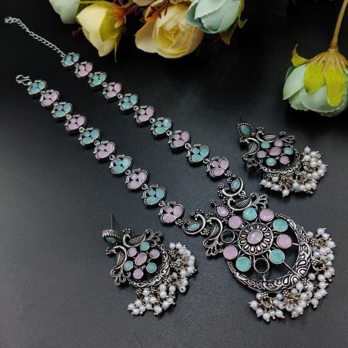 Ethnic-inspired oxidized stone jewelry set with a traditional touch - Image 5