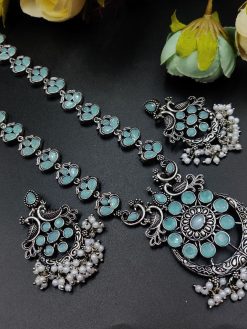 Ethnic-inspired oxidized stone jewelry set with a traditional touch