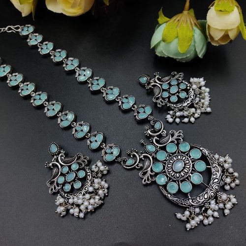 Ethnic-inspired oxidized stone jewelry set with a traditional touch