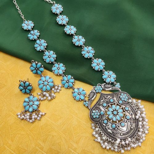 Elegant oxidized necklace set featuring stunning stone elements - Image 5