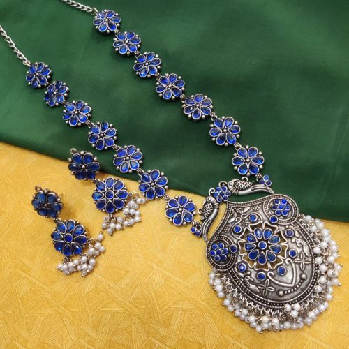 Elegant oxidized necklace set featuring stunning stone elements - Image 2
