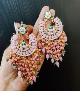 Vintage-inspired oxidized necklace with jhumka for a touch of elegance - Color: "Baby Pink"