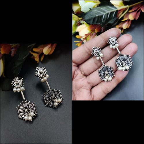 Silver Replica Light Weight Stud Earrings With Pearl Work