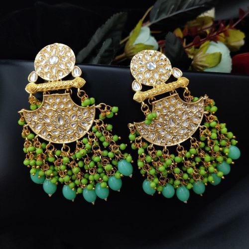 Traditional gold plated Meenakari Chandbali Earrings with Kundan Work - Image 10