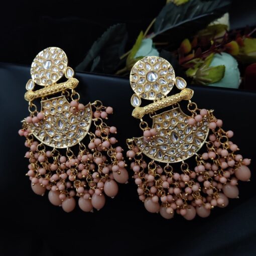 Traditional gold plated Meenakari Chandbali Earrings with Kundan Work - Image 8