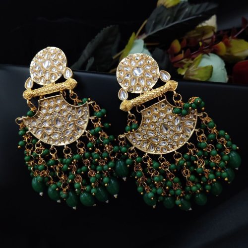 Traditional gold plated Meenakari Chandbali Earrings with Kundan Work - Image 9