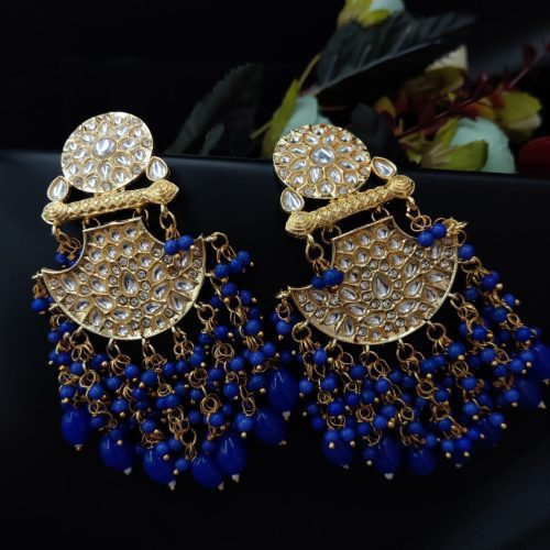 Traditional gold plated Meenakari Chandbali Earrings with Kundan Work - Image 7