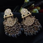Traditional gold plated Meenakari Chandbali Earrings with Kundan Work - "Grey"