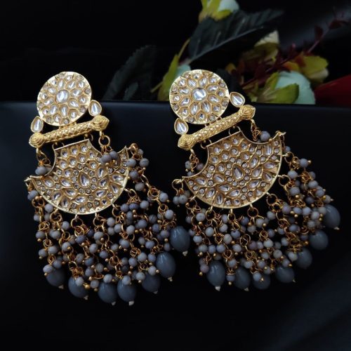 Traditional gold plated Meenakari Chandbali Earrings with Kundan Work - Image 5