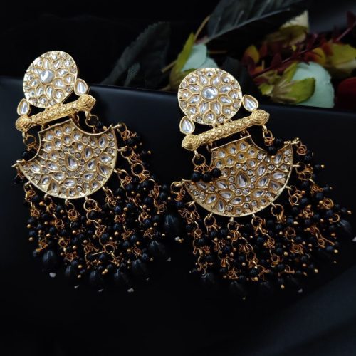 Traditional gold plated Meenakari Chandbali Earrings with Kundan Work - Image 3