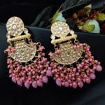 Traditional gold plated Meenakari Chandbali Earrings with Kundan Work