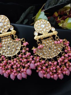 Traditional gold plated Meenakari Chandbali Earrings with Kundan Work