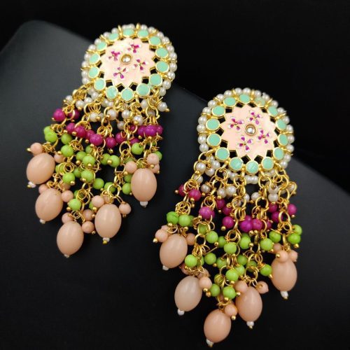 Traditional gold-plated Meenakari earrings with intricate enamel work.