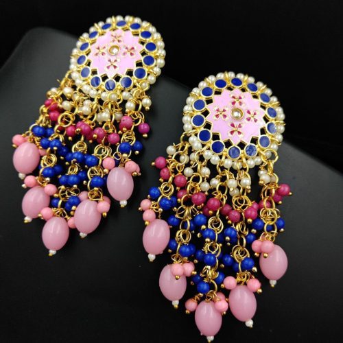 Traditional gold-plated Meenakari earrings with intricate enamel work.