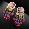 Traditional gold-plated Meenakari earrings with intricate enamel work.