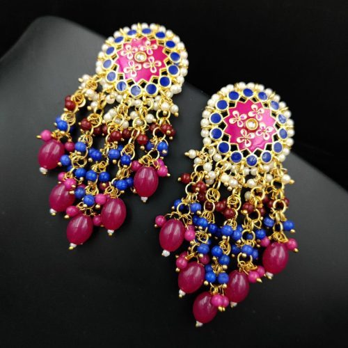 Traditional gold-plated Meenakari earrings with intricate enamel work.