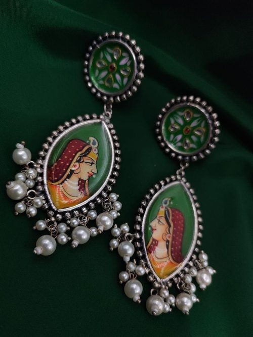 Tanjor Hand-Painted Oxidised Handmade Stud Earrings - Image 11
