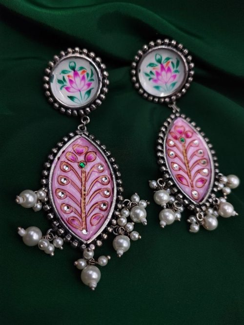 Tanjor Hand-Painted Oxidised Handmade Stud Earrings - Image 10