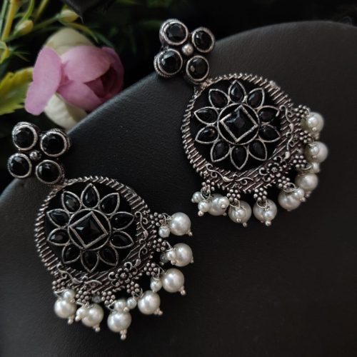 Stone Work Oxidised Dangler Earrings Chandalier Style - Image 9