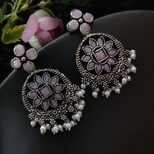Stone Work Oxidised Dangler Earrings Chandalier Style - Image 8
