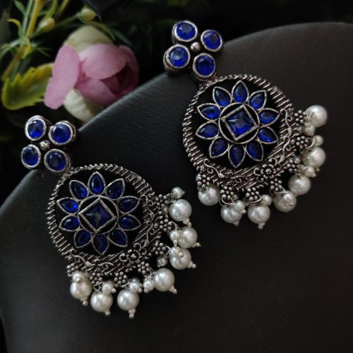 Stone Work Oxidised Dangler Earrings Chandalier Style - Image 7