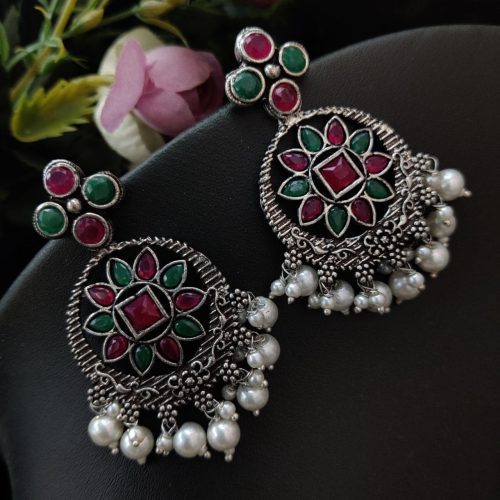 Stone Work Oxidised Dangler Earrings Chandalier Style
