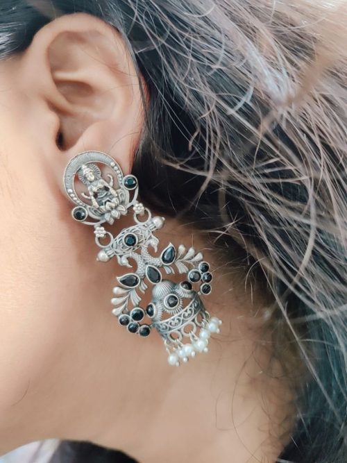 Silver Look Like Temple Design Oxidised Earrings For Girls