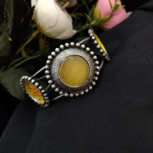 Replica Polish Hand Painted Cuff Bangle With Monalisa Stone - Image 2