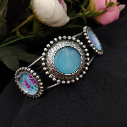 Replica Polish Hand Painted Cuff Bangle With Monalisa Stone - Image 3