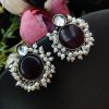 Designer Monalisa Stone Hand Made Stud Earrings With Pearls Beads