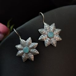 Oxidised-Silver-Replica-Flower-Design-Hook-Earrings-For-Girls