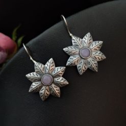 Oxidised-Silver-Replica-Flower-Design-Hook-Earrings-For-Girls