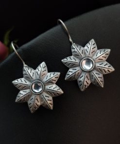 Oxidised-Silver-Replica-Flower-Design-Hook-Earrings-For-Girls