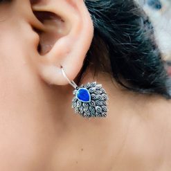 Daily Wear Oxidised Stone Feather Hook Earrings