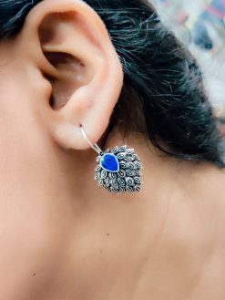Daily Wear Oxidised Stone Feather Hook Earrings