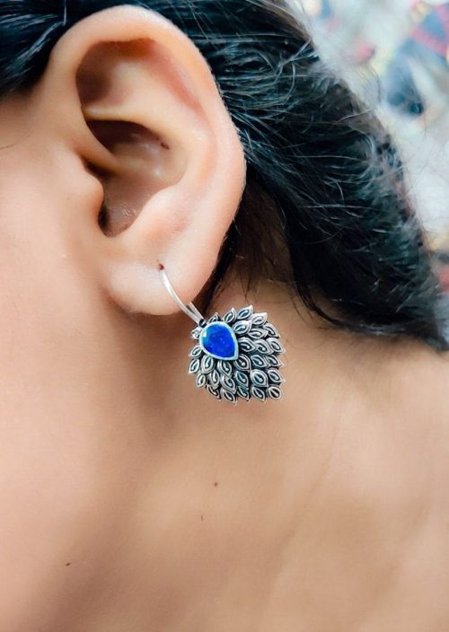 Daily Wear Oxidised Stone Feather Hook Earrings