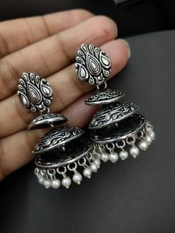 Oxidised 3 Step Jhumka Earrings For Girls