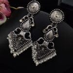 Hand Made Oxidised Peacock Design Brass Based Long Dangler Earrings