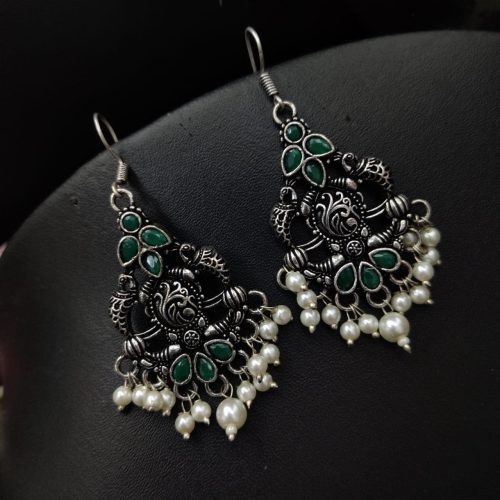 Oxidised Light Weight Dangler Earrings with Stone Work - Image 6